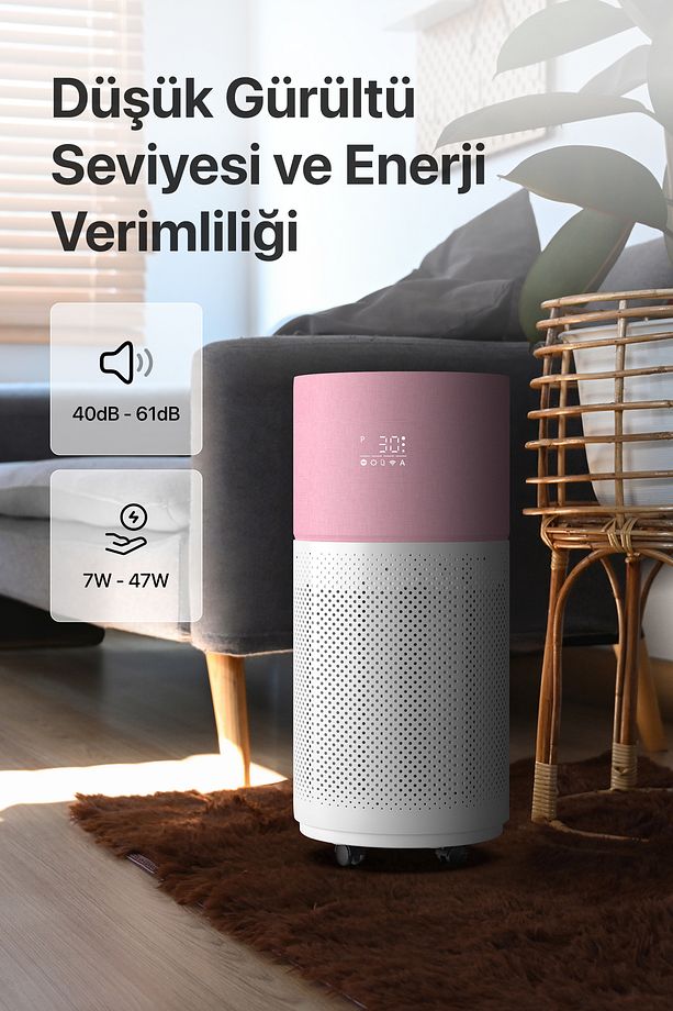 Akıllı Hava Temizleyici 70 M2 Wi-fi Mobil App Air Purifier Cadr 550m³ Karbon Hepa Filtre X7420 Pembe - 6