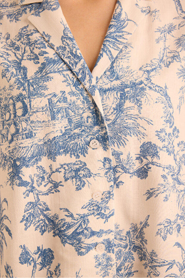 بيجامة من الكتان الفيسكوني المزخرف، بأزرار أمامية - 3