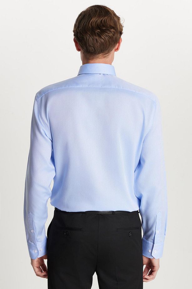 Slim Fit Mavi Non-Iron %100 Pamuk Doğa Dostu Ekoteks Belgeli Ütü Gerektirmez Gömlek - 5