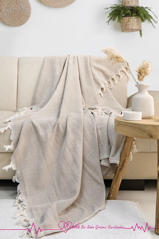 Klasik Pamuklu Koltuk Örtüsü | 180x210cm Balık Sırtı Desen Koltuk Örtüsü - 2