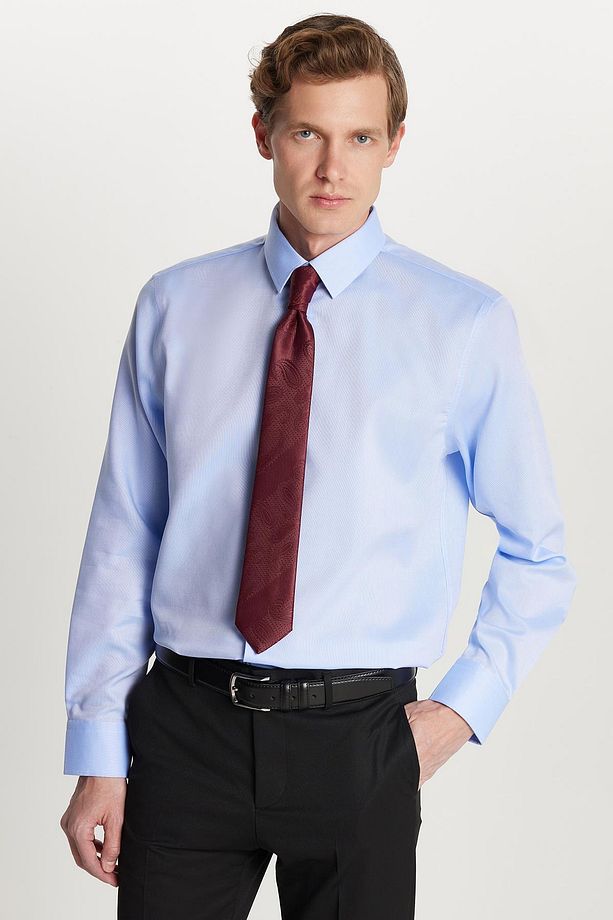 Slim Fit Mavi Non-Iron %100 Pamuk Doğa Dostu Ekoteks Belgeli Ütü Gerektirmez Gömlek - 4