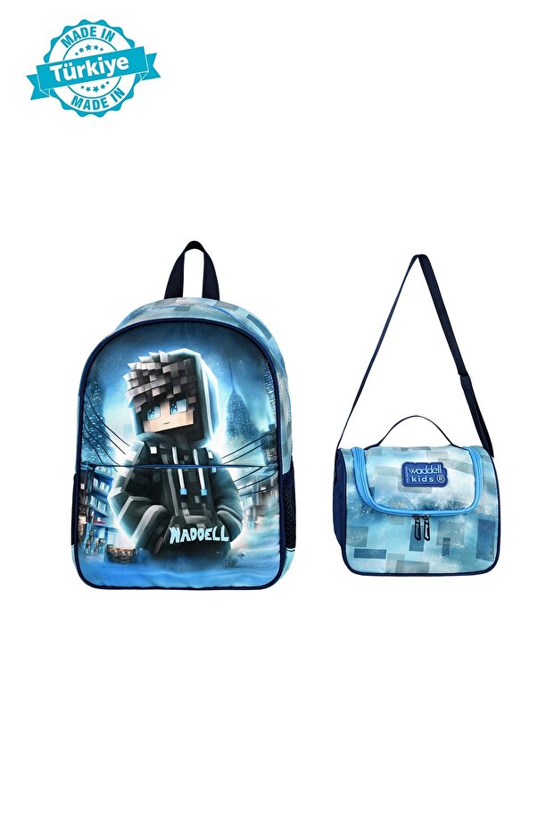 Robloks Themed Preschool Backpack and Thermal Lunch Bag, Kindergarten Nutrition Set