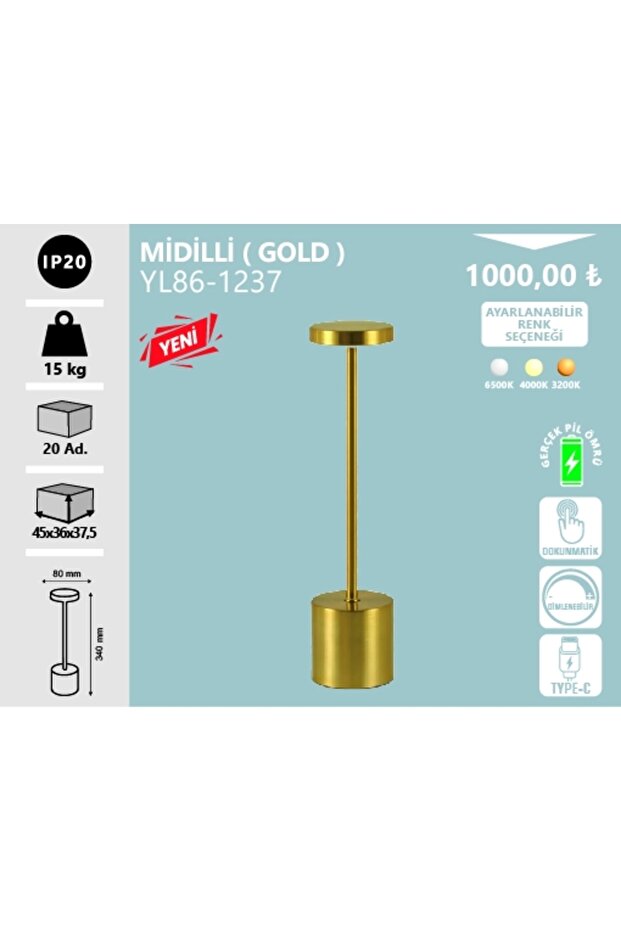 MİDİLLİ ŞARJLI MASA LAMBASI GOLD - 4