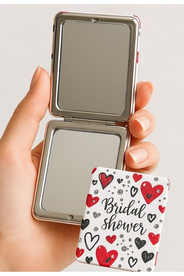 Kalp Love Tasarımlı Simli Büyüteçli Pratik Mini Cep Çanta Makyaj Aynası - 2