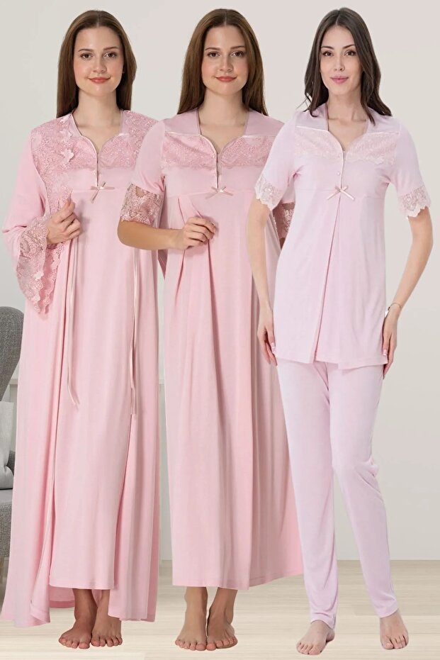 Maternity Maternity Morning Nightgown and Pajama Set 4 Piece Maternity Set