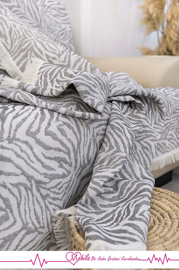Klasik Pamuklu Koltuk Örtüsü | 160x220 cm Zebra Desen Koltuk Örtüsü - 2