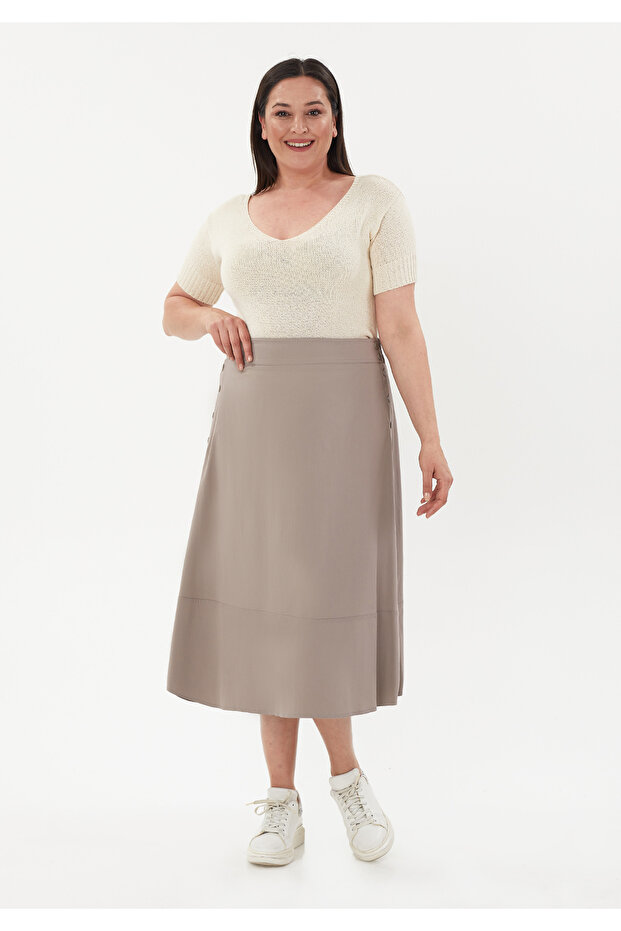 Button Detailed Rubber Waist Skirt
