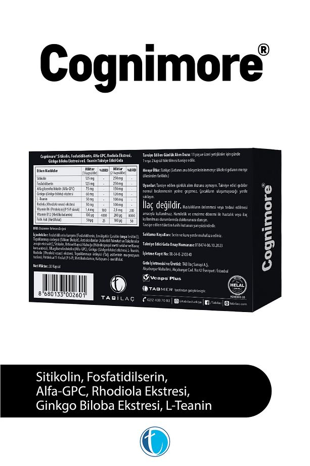 30 Bitkisel Kapsül Sitikolin Fosfatidilserin Alpha-GPC Rhodiola Gingko Biloba L-Teanin - 2