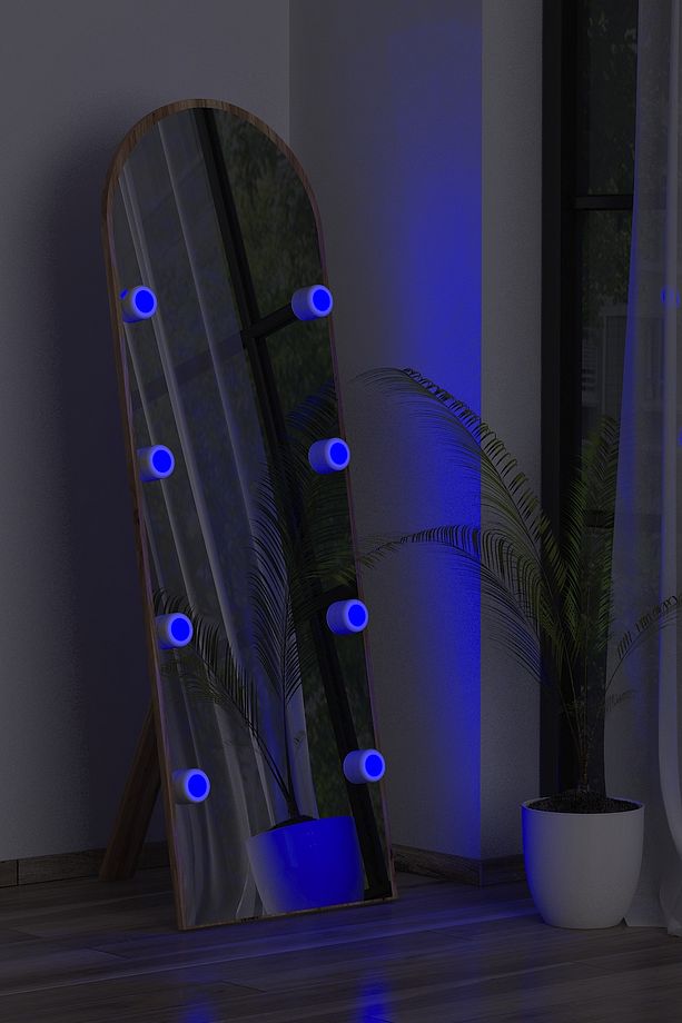 Ceviz Antre Koridor Duvar Salon Banyo Wc Ofis Çocuk Yatak Odası Led Ampullü Boy Ayna 50x150cm - 3