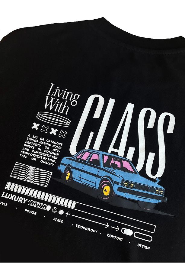 Living With Class Siyah Unisex Extra Oversize Kısa Kollu T-shirt - 5
