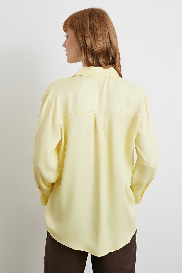 Viskon Saten Gömlek Sarı - 6