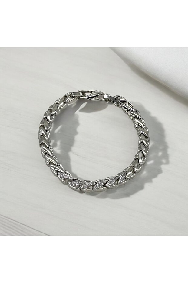 Xoping Zircon Stone Braided Model Women's Bracelet Color Silver