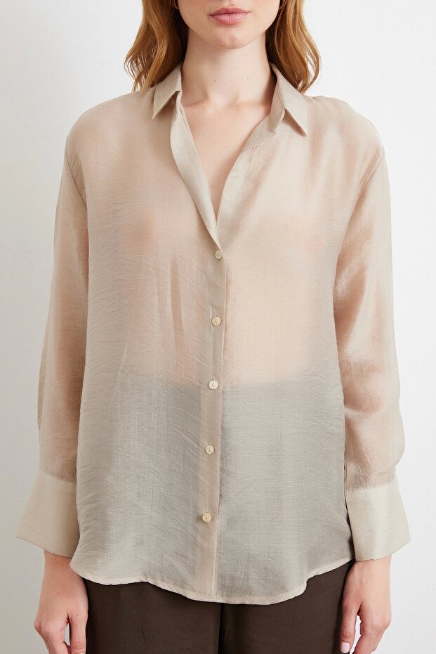 İnce Modal Gömlek Bej - 4