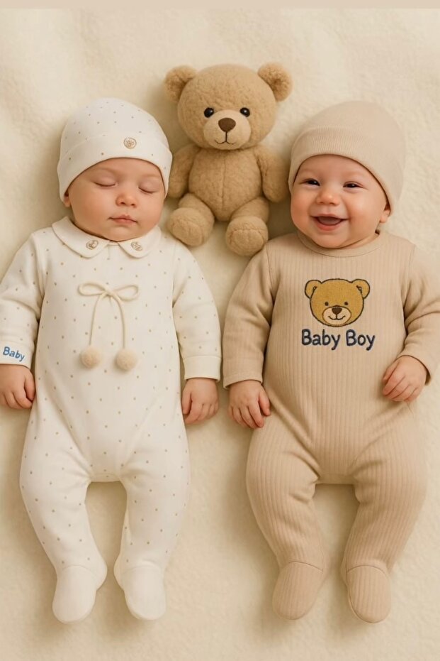 Baby Boy Embroidery Bear Newborn Two-Piece Romper Set