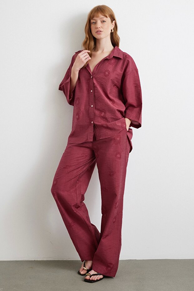 Fakir Kol Oversize Gömlek Bordo - 2