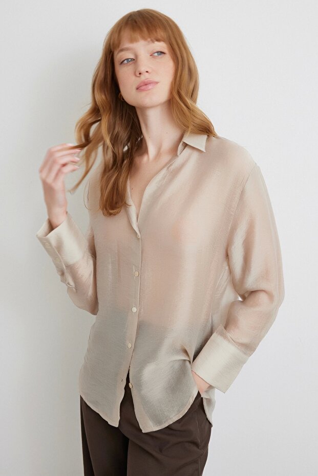 İnce Modal Gömlek Bej - 3