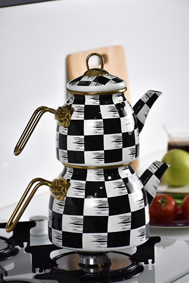 طقم إبريق شاي من المينا منقوش بالسوسن - طقم إبريق شاي - 1