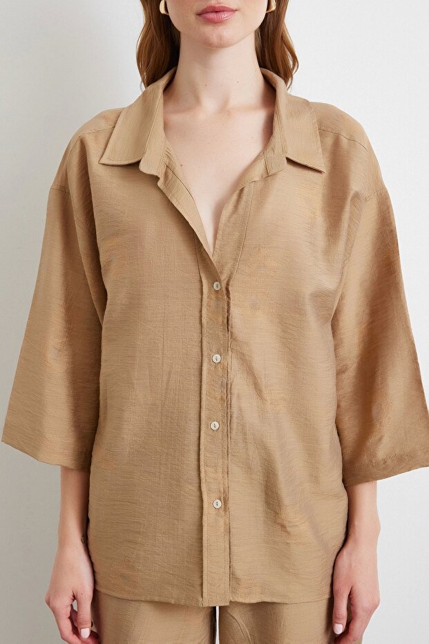 Fakir Kol Oversize Gömlek Kahve - 5