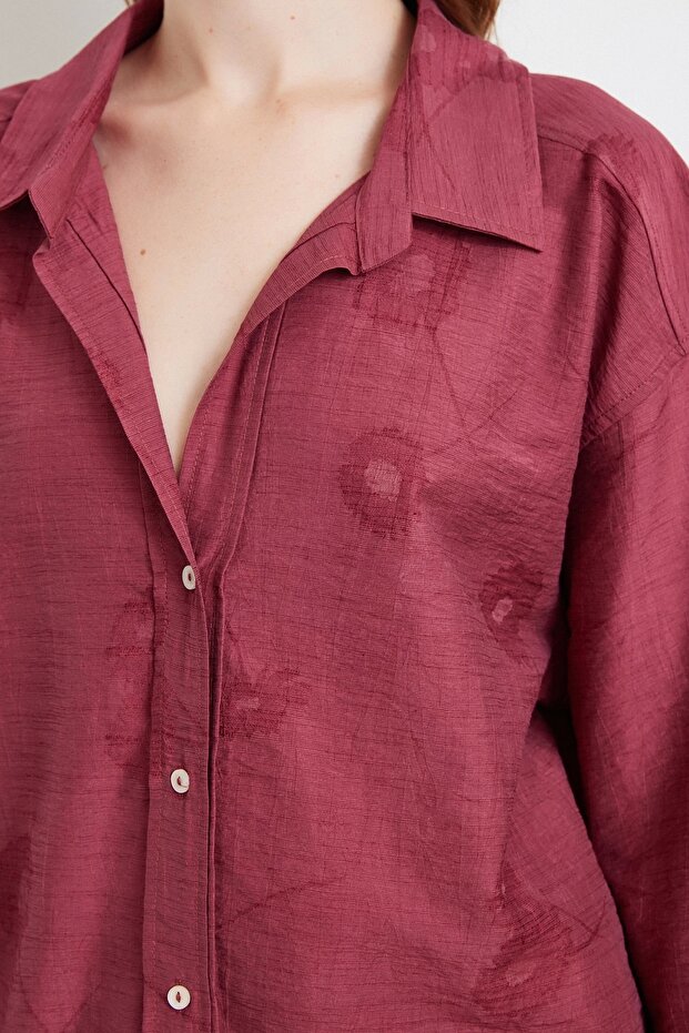 Fakir Kol Oversize Gömlek Bordo - 5