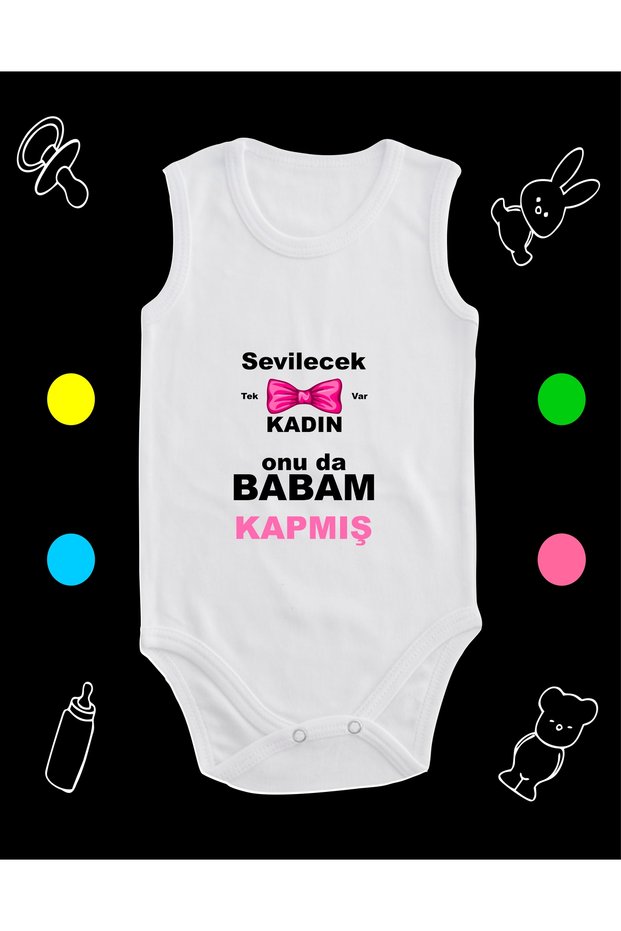 There Is Only One Woman Who Will Be Loved, My Father Covered, Printed Combed Cotton Baby Body with Snap Fasteners Badi Zıbın Tkdm123