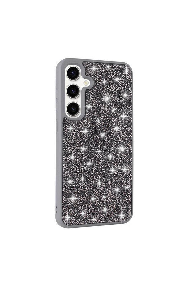 حافظة SYS متوافقة مع هاتف Galaxy S24 بتصميم حجر لامع ومرصع بالألماس - رمادي