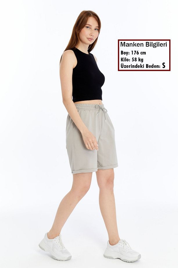 Kadın Duble Paça Oversize Rahat Kalıp Şort - 1