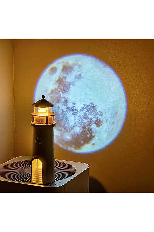 Deniz Feneri Gece Lambası Ay Yansıtmalı Hoparlörlü Şarj Edilebilir LED Estetik Masa Lambası - 4