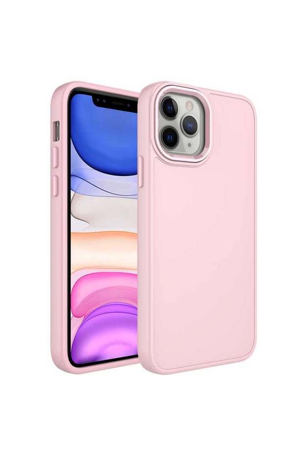 Silicone Sys Luna Case for iPhone 12 Pro Max with Metal Frame and Pushbutton Design-Pink
