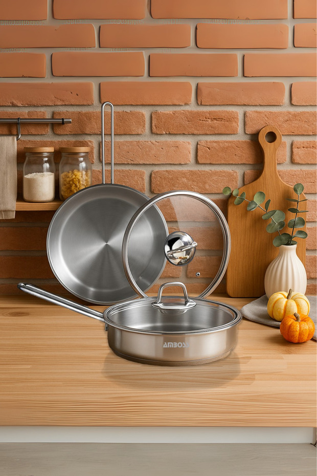 Sofia 4 Parça Kapaklı Paslanmaz Çelik Tava Seti - 1