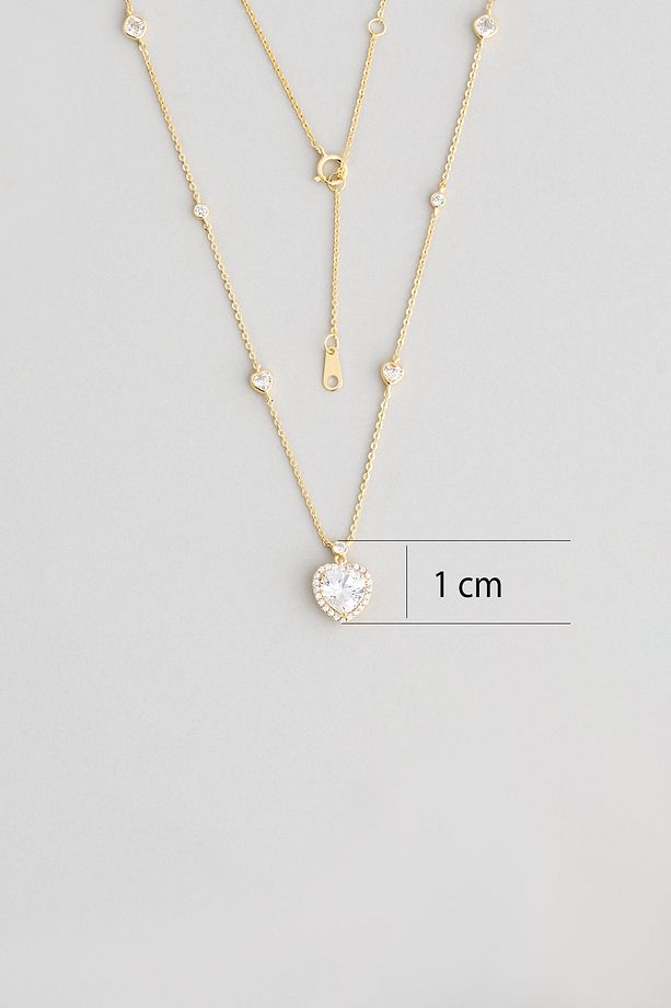 Aşk Kalbi 18 Ayar Sarı Altın Kaplama 45 Cm Gümüş Minimal Kolye - 3