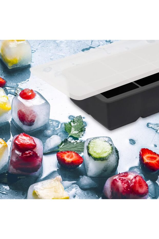 Set of 2 ice molds with lid, round and square, silicone, 6 cubes each, different sizes - 10