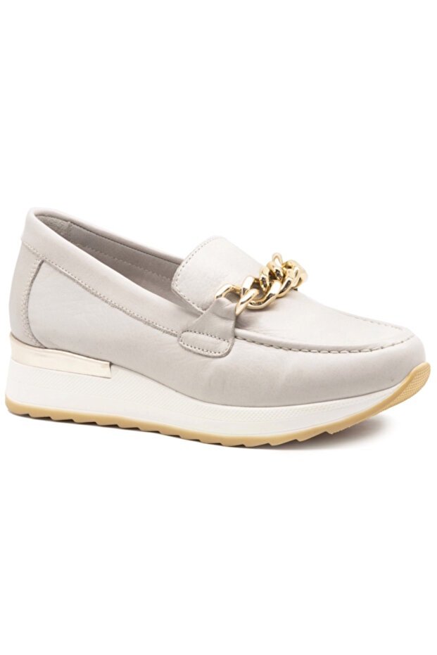 D25Ya-03510 Gray Skin Leather Comfort Padding Women's Shoes