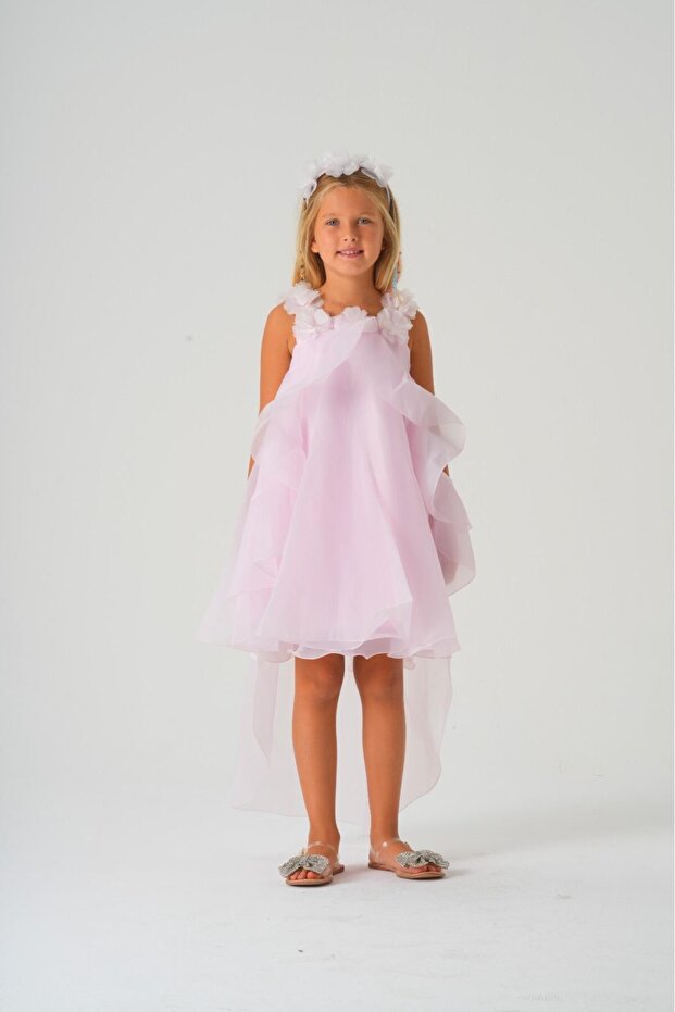 Ruffled Girls' Dress with Tail