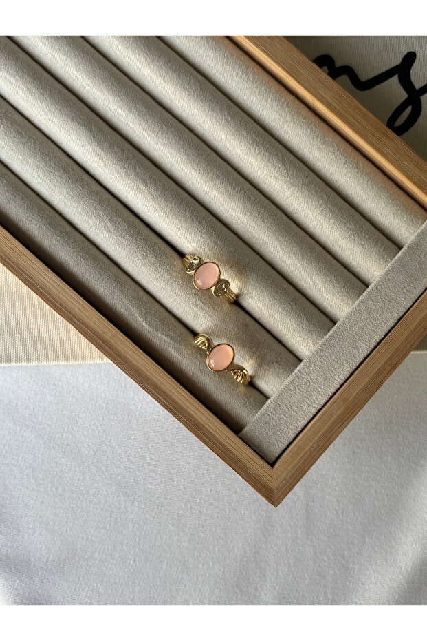 خاتم جناح حجري بيضاوي وردي - 2