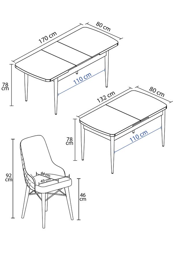 Mazaka Serisi 80x132 Açılabilir MDf Meşe Masa Takımı 4 Antrasit Sandalye Kahve Ayak - 3