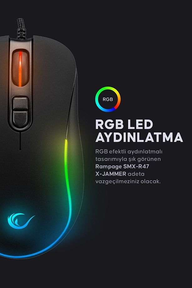 Smx-r47 X-jammer Usb Rgb Mouse Drag Click 12800 Dpi Gaming Mouse Oyuncu Mouse Makrolu Örgü Kablo - 3