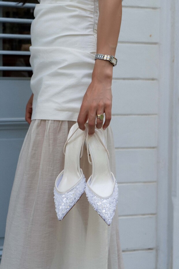 Dámské boty na podpatku Sara Sedef Mesh Bead s detailní špičatou špičkou - 6