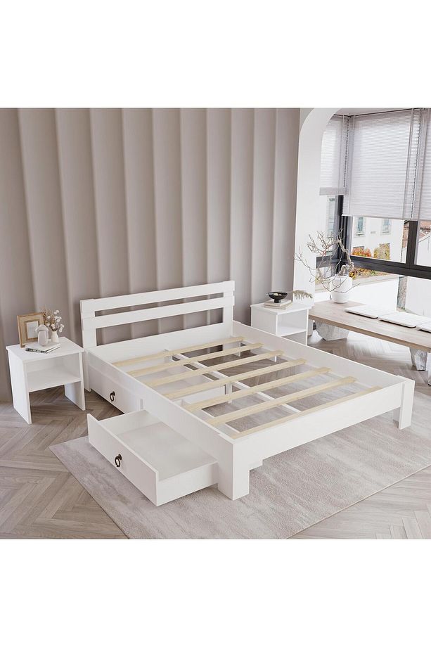 2 Çekmeceli Letto Mdf Karyola | Tek Ve Çift Kişilik Yatak Uyumlu, Kolay Kurulum - 3