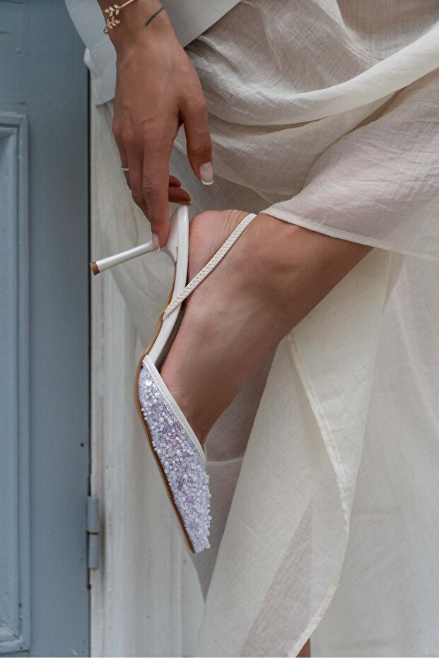 Dámské boty na podpatku Sara Sedef Mesh Bead s detailní špičatou špičkou - 5