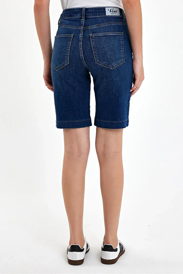 Kadın Gabriel Dark Blue Regular Fit Jean Şort - 4