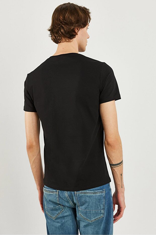 Erkek Nick Siyah V Yaka Slim Fit Basic Tişört - 5