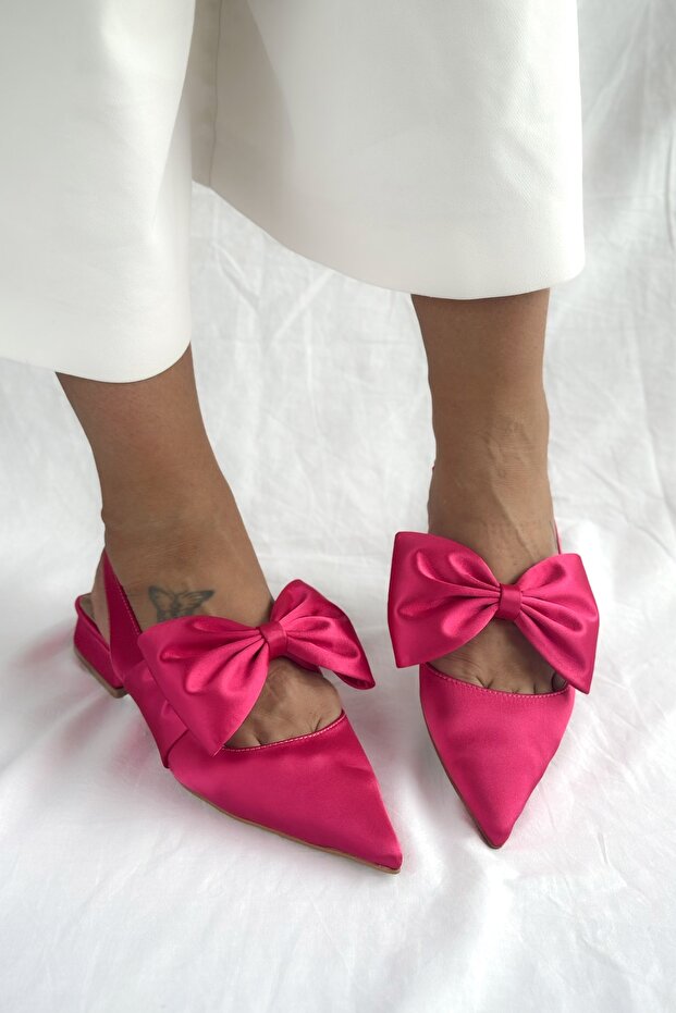Monday Fuchsia Satin Bow Tie Buckle Women's Shoes