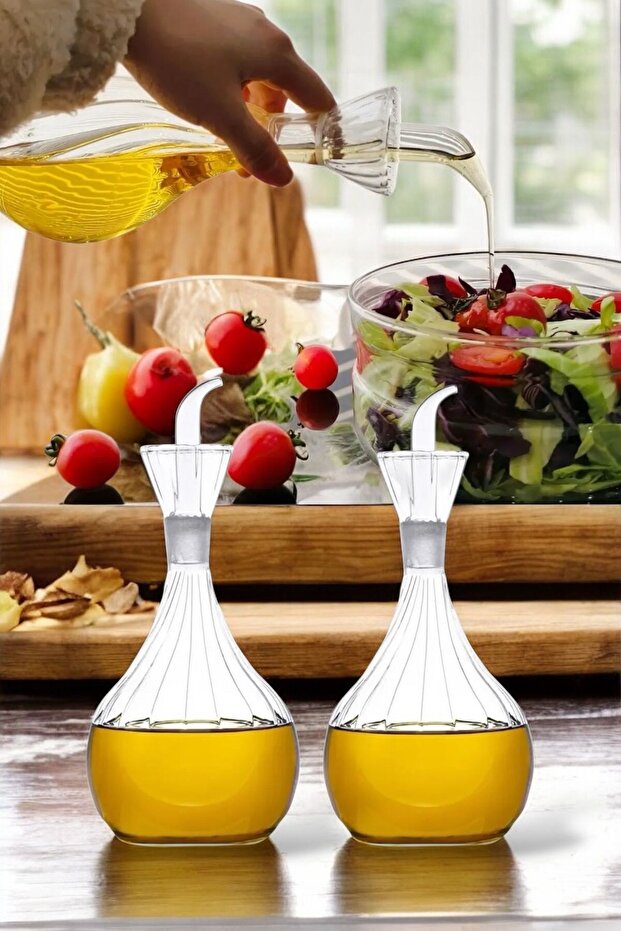 Chubby Striped Borosilicate Glass Oil Bottle 1000 ml 2 Pieces