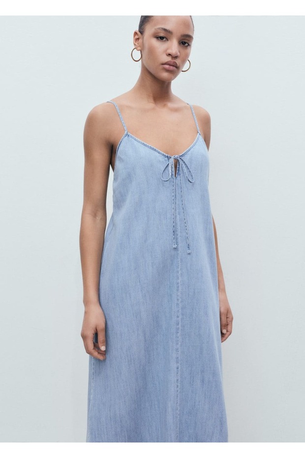 Askılı denim elbise - 1