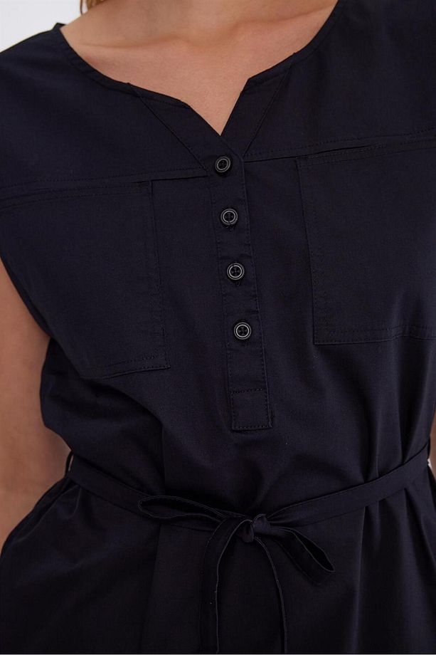Riva Önü Düğmeli Regular Fit Gabardin Elbise - Siyah - 8