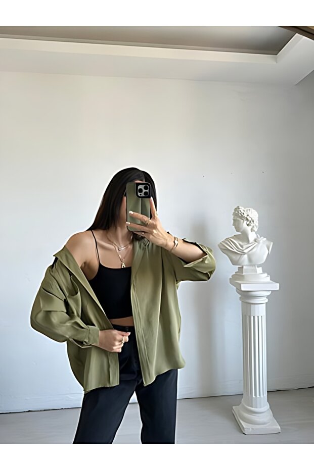 KADIN MODAL TEK CEP OVERSİZE GÖMLEK - 4