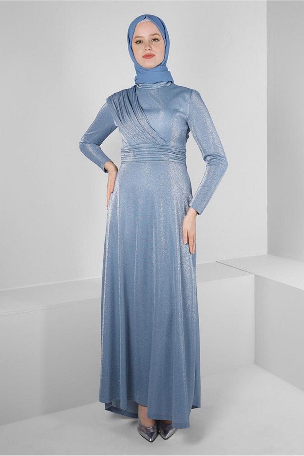 SİMLİ DRAPE DETAYLI ABİYE ELBİSE 50321 - 1