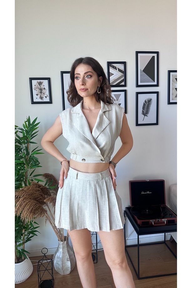Pileli Mini Etek Şort - 1