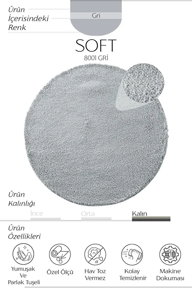 Soft 8001 Gri Yumuşak Doku Halı Salon Mutfak Koridor Kesme Yolluk Dokuma Yuvarlak Makine Halısı Sss - 3