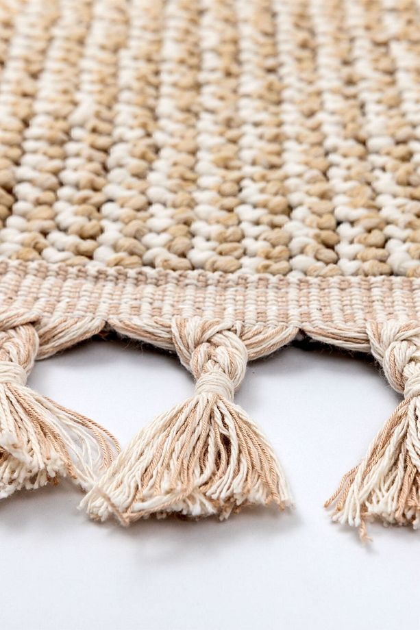Bress 1405 Sarı Kolay Temizlenen Hav Toz Vermez Hasır Dokulu Örgü Desen Yuvarlak Halı - 4